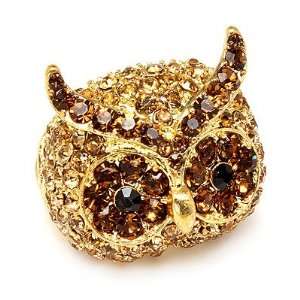   Owl Animal 3D Crystal Rhinestone Stretch Ring Gold Jewelry