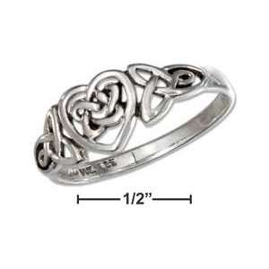  Sterling Silver Celtic Ring With Trinity and Heart Knots 