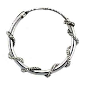  Sterling Silver Wire Wrapped Endless Hoop Earrings, 11/16 