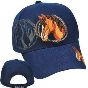  Horse Animal Hat Navy Blue Lasso Horseback Riding 