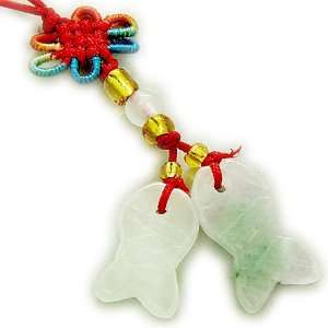  Good Luck Talisman Natural Jade Fishes Cell Phone Charm 
