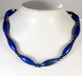 12x30mm Natural Lapis Lazuli Long Oval Necklace 18  