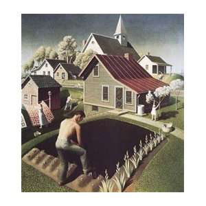   in Town   Artist Grant Wood  Poster Size 20 X 18