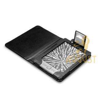 KINDLE 4 BLACK REAL LEATHER COVER CASE WITH BUILT IN LED READING LIGHT 