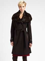  Elie Tahari Fur Trimmed Leather Accented Wool 