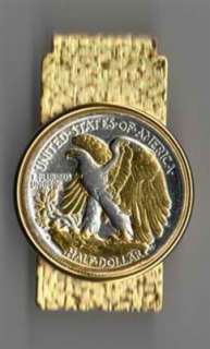   WALKING LIBERTY SILVER & GOLD REVERSE HALF DOLLAR COIN MONEY CLIP