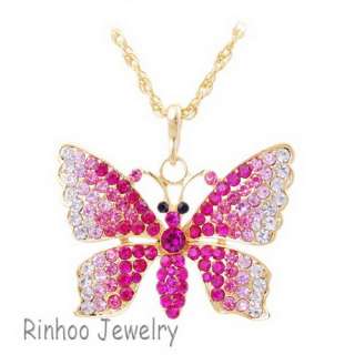 Y30380 butterfly womens long pendant necklace gold plated alloy 6pcs 