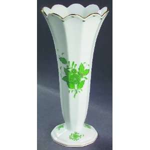  Herend Chinese Bouquet Green (Av) Scalloped Vase, Fine 