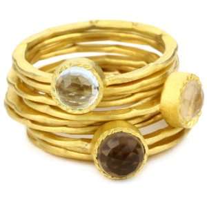 Kevia Genevieve Rose Cut Stone and Pounded Band Stacking Rings, Size 
