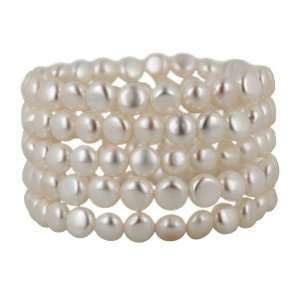 Honora Set of 5 6 7MM White Baroque Freshwater Cultured Pearl Stretch 