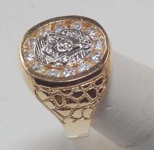 14k Yellow Gold Mens Masonic Ring with CZ Stone  