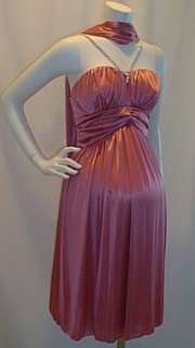   Pink Rose Satin Vneck Maternity Dress MEDIUM Formal Rhinestones Hot M