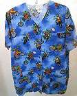   Peaches Uniforms Frogs Motorcycle Blue Medical Scrubs Shirt Top M