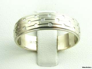 Estate Mens Engraved Wedding Band   14k Solid White Gold Ring 