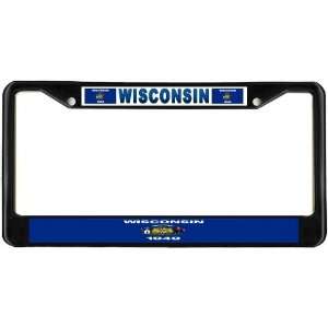  Wisconsin Wi State Flag Black License Plate Frame Metal 