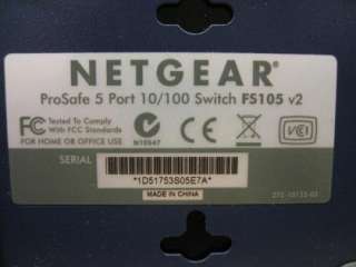 Netgear 5 Port Fast Ethernet Switch FS105 v2 10/100  