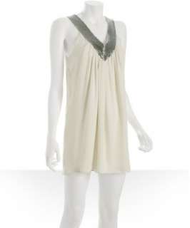 Alice & Olivia cream beaded georgette Marilyn dress   up to 