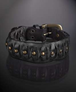John Varvatos Star USA black studded leather slit detail buckle cuff 