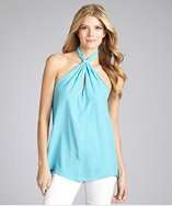 Drew aqua silk keyhole halter blouse style# 318691701