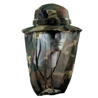 WOODLAND CAMO BOONIE HAT WITH CAMO MOSQUITO NETTING  