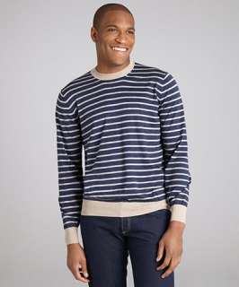 Brunello Cucinelli blue striped cotton long sleeve crewneck sweater