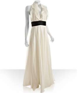 Notte by Marchesa white georgette cascade ruffle halter dress 
