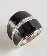 Kenneth Jay Lane black and silver crystal stripe cocktail ring style 