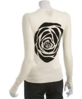 C3 Collection ivory cashmere abstract rose crewneck sweater   