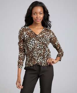 Wyatt leopard print chiffon ruched sleeve blouse   