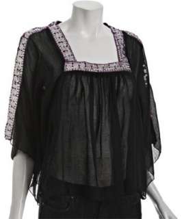 Free People black voile sequin trimmed kimono sleeve blouse   