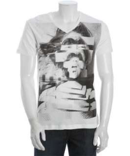 MG Black Label white layered portrait graphic cotton v neck t shirt 