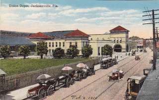 Union Depot Train station Jacksonville FL old postcard  