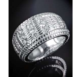 Judith Ripka diamond and crosshatched silver ring