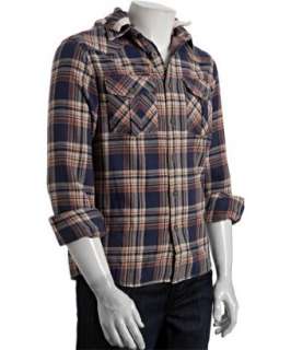 Just A Cheap Shirt navy and red plaid cotton Danny hooded shirt 