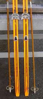 Vintage Set Wooden 85 HICKORY Skis + Bamboo Poles  