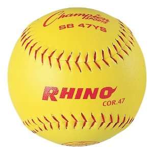  12 Optic Yellow Leather Softball with Red Print Sports 