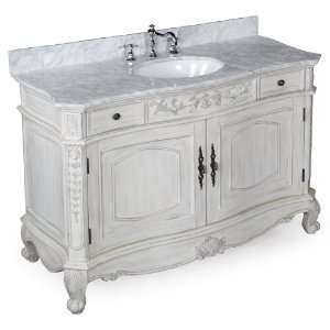   Marble Countertop, an Antique White Cabinet, Soft Close Drawers, and a