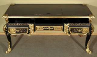 Black & Gold Ornate Carved Executive Office Desk Table  