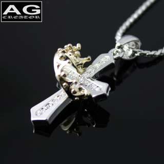   CROSS WITH GOLDEN CROWN RING PENDANT WITH 19 CHAIN NECKLACE  