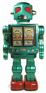   House Japan Made Battery Op Tin Toy GREEN Space Evil Robot  