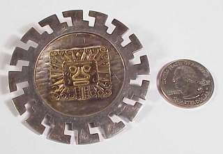 925 Sterling 18K Gold Peru Vintage Pin Pendant Sun Face  