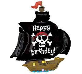 Happy Birthday Black PIRATE SHIP Party Mylar Balloon  