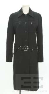 Prada Black Cotton Zip Pocket Belted Full Length Trench Coat Size 44 