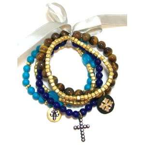   and Goldtone Multi Strand Bead Stretch Bracelets with Charms Jewelry