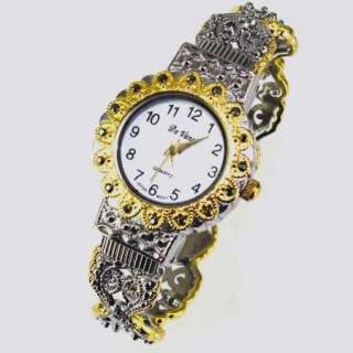 Watch Bracelet Marcasite Cuff Adjustable Antique Vintage Two Tone Lady 