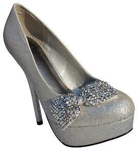 Silver Glitter Bowknot Platform Pumps Speedlimit Unica size 5.5 10 