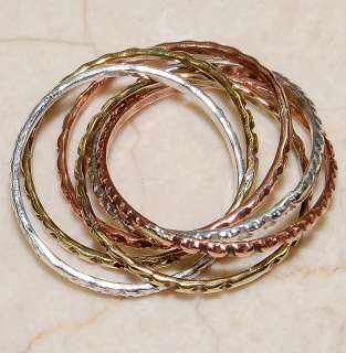 Solid Sterling Silver Puzzle Spinner 3 Tone (Silver Copper Golden)Ring 