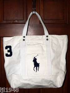 RALPH LAUREN LARGE CANVAS BIG POLO PONY TOTE BAG WHITE NWT  