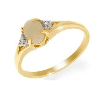  9ct Yellow Gold Opal & Diamond Ring Size 7.5 Jewelry