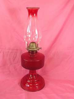 VINTAGE RUBY RED ANTIQUE GLASS OIL LAMP  